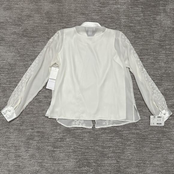 VTG Jordan Shirt Womens M Sheer Embroidered Floral Button Blouse Secretary 90s - Picture 6 of 16